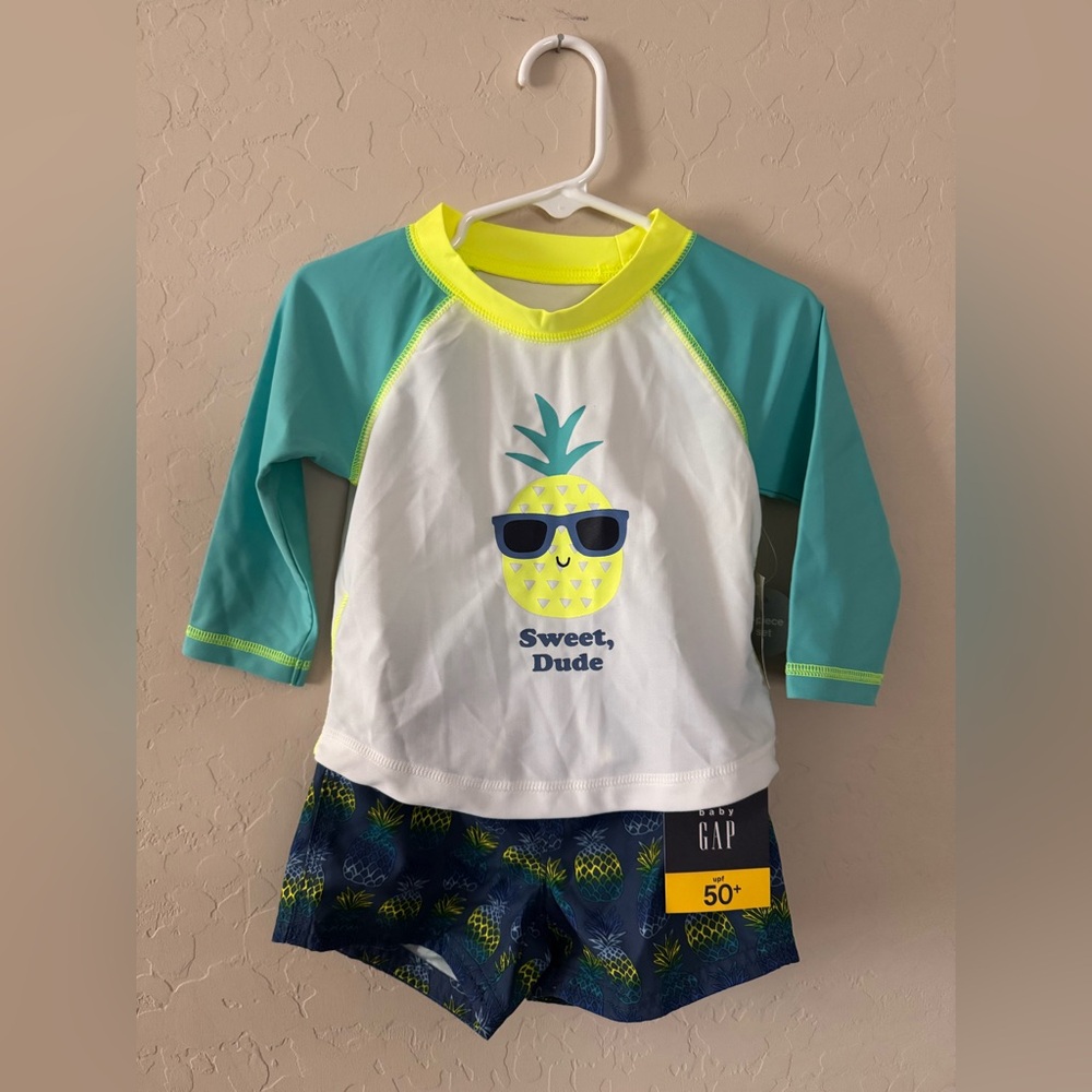 GAP Blue and Yellow Rashguard with Pineapple Graphic